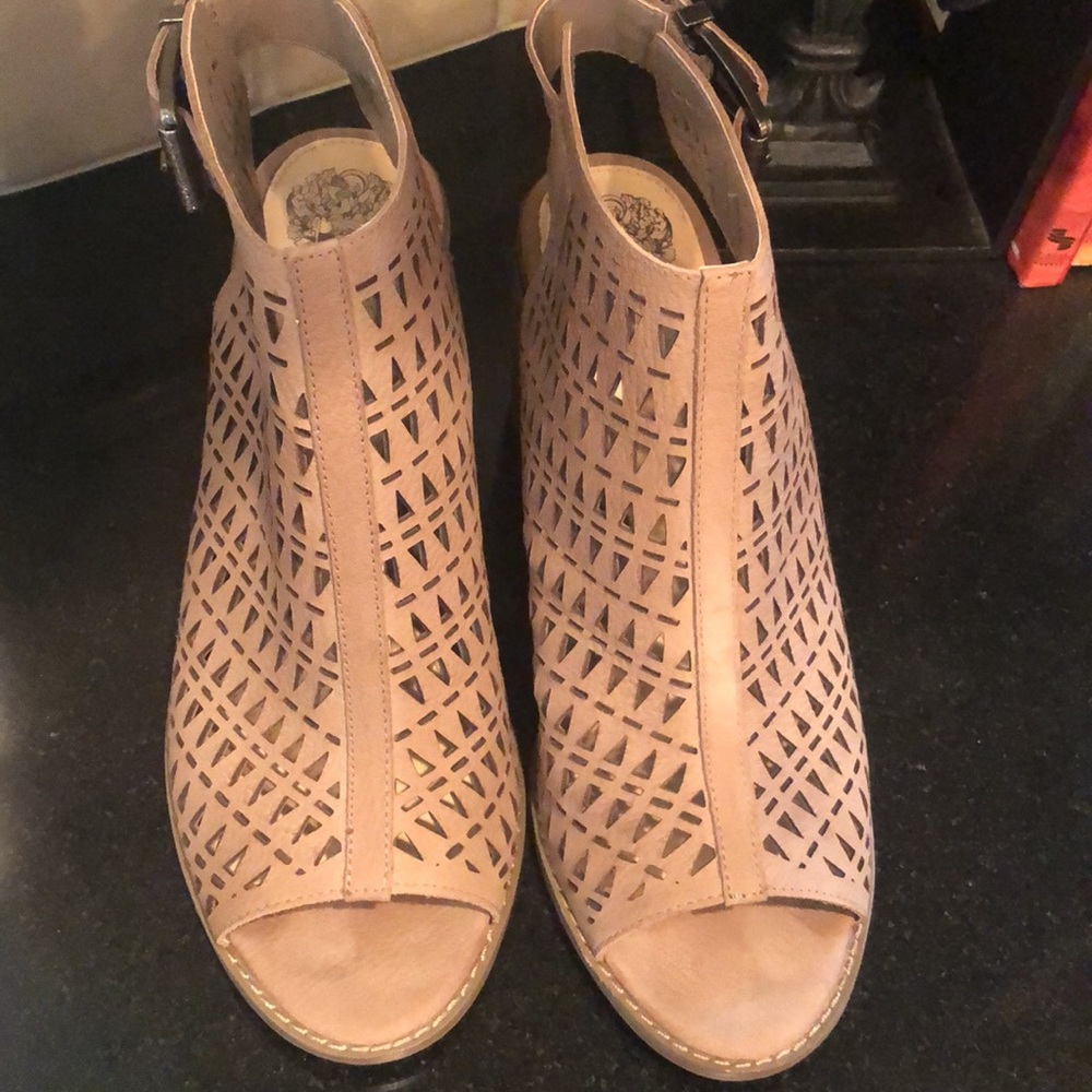 Vince Camuto Tiana stacked heel sandals in beige